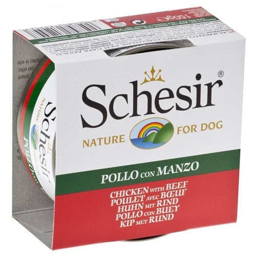 Schesir Dog Chicken Fillets with Beef Jelly Can 150g