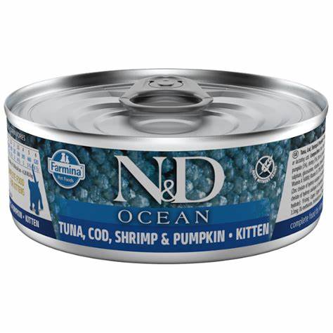 Farmina N&D Cat Ocean Tuna, Cod, Shrimp & Pumpkin Kitten 80g