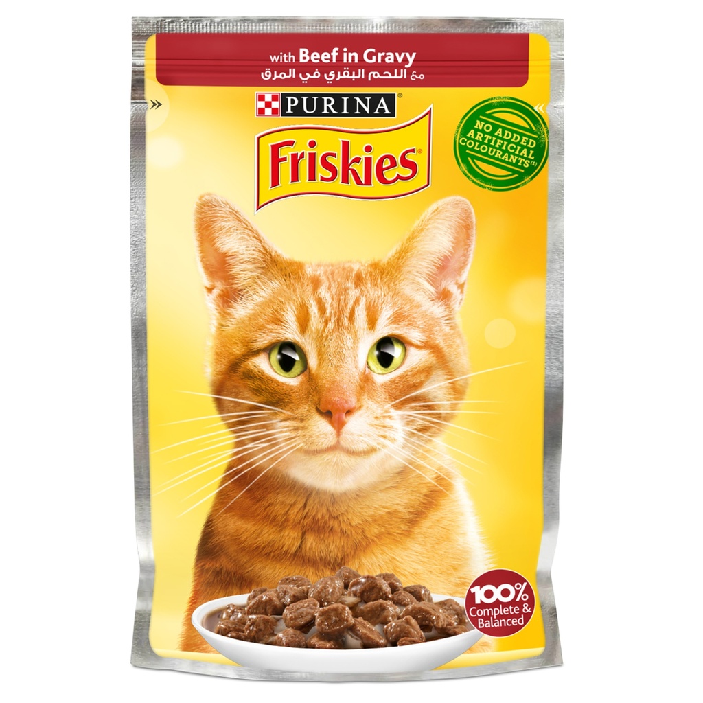 Purina Friskies Beef Chunks in Gravy Wet Cat Food Pouch 85g