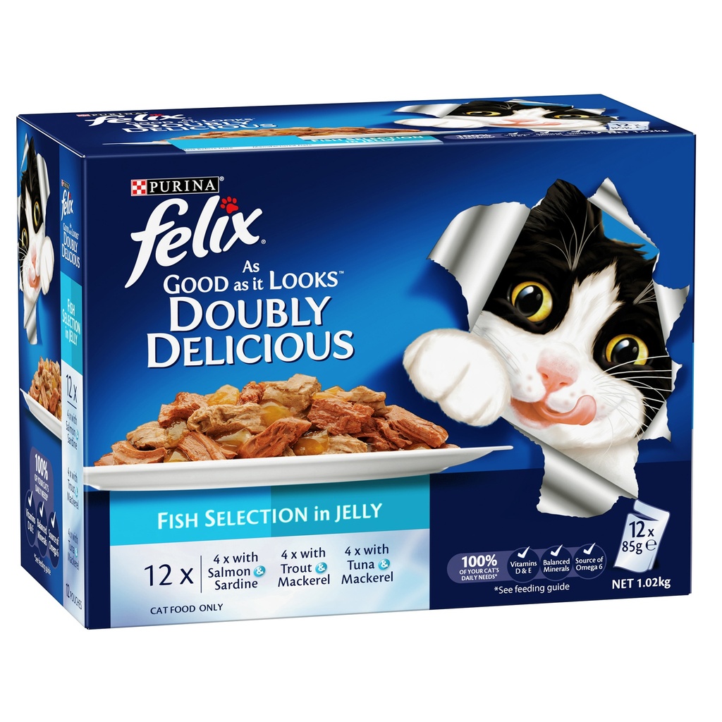 Purina Felix Doubly Delicious Fish Selection in Jelly (12X85g)