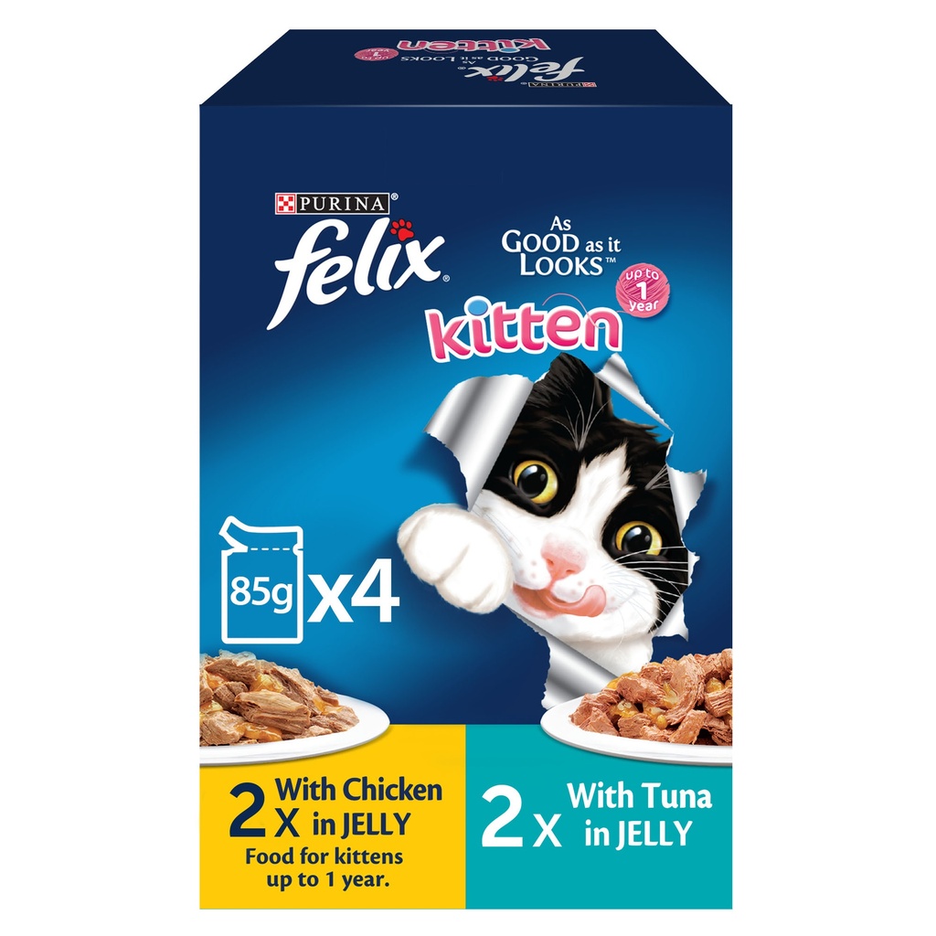 Purina Felix 4 Pack (Chicken In Jelly + Tuna In Jelly) For Kittens 85g