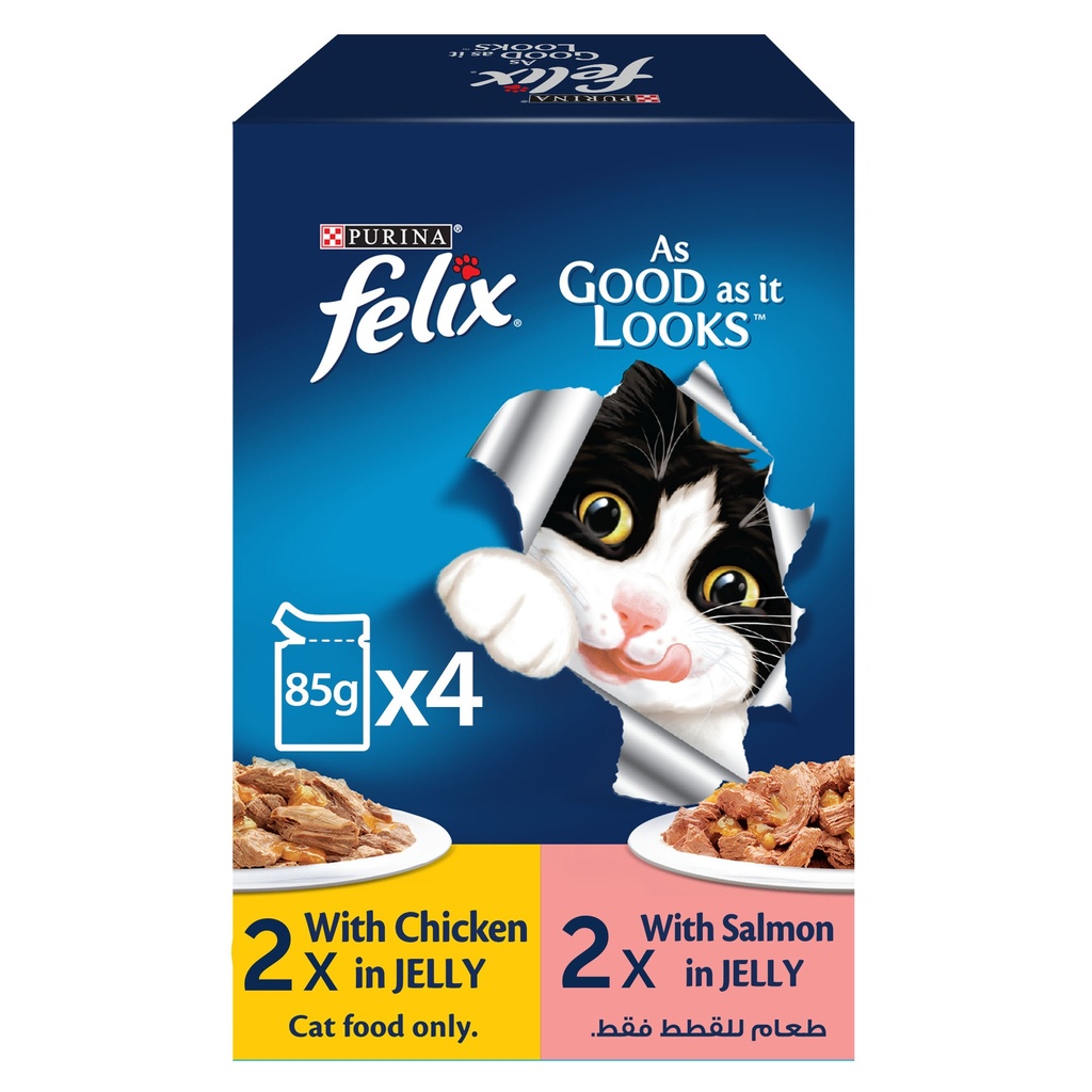 Purina Felix Jelly 4 Pack (Chicken + Salmon) 85g