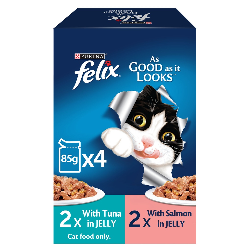 Purina Felix Jelly 4 Pack (Tuna + Salmon) 85g