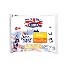 [FO1BUT0643] Butcher'S Delicious Dinners Food for Cats with Chicken/Chicken and Turkey 4*100g