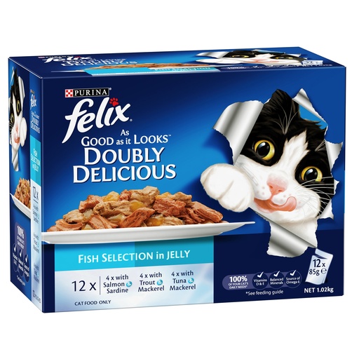 [FO1PUR0768] Purina Felix Doubly Delicious Fish Selection in Jelly (12X85g)